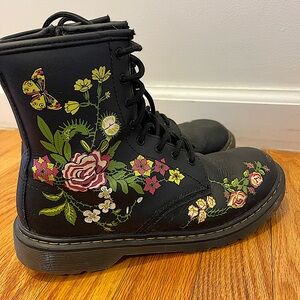 Dr Martens, size 6 kids, black with hand painted roses.